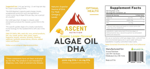 Algae Oil DHA Omega-3's - Vegan and Vegetarian, 1000 mg