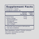 Supplement facts label with detailed nutritional information on a light gray background
