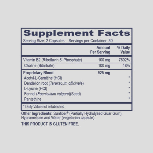 Supplement facts for Fatty Acid Assist supplement label with detailed nutritional information on a light gray background