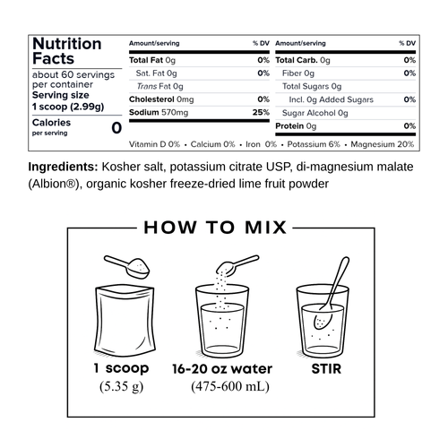 Nutrition facts label and how-to-mix instructions for a product with ingredients listed.