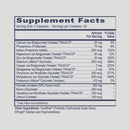 Supplement facts label with detailed nutritional information on a gray background