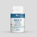 Supplement bottle labeled 'Multi Mins' by MethylGenetic Nutrition on a gray background