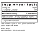 Supplement facts label for Nattokinase NSK-SD with serving size, servings per container, and ingredient list.