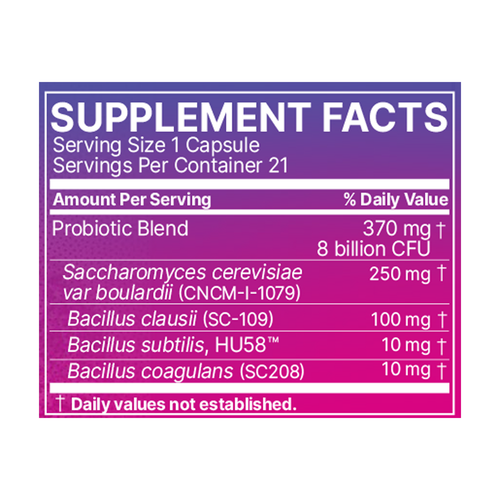 Supplement facts label with purple border on a white background