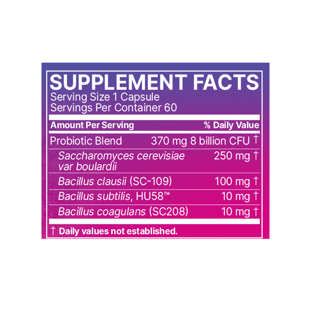 Supplement facts label with purple border on a white background