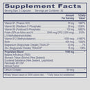 Supplement facts label with detailed nutritional information on a white background