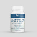 Supplement bottle labeled 'MTHFR/MTR/MTRR & BHMT Methyl Boost+' on a gray background