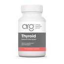 Supplement bottle labeled 'Thyroid Natural Glandular' by Allergy Research Group on a white background