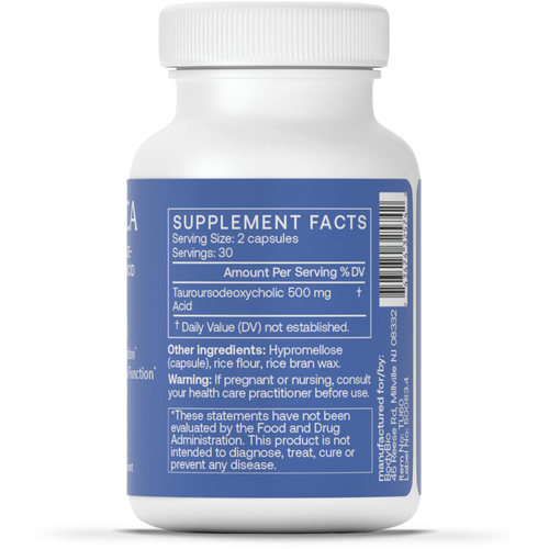 Supplement bottle with blue label on a white background