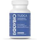 Supplement bottle labeled 'BODYBIO TUDCA' on a white background