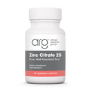 Supplement bottle labeled 'Zinc Citrate 25' by Allergy Research Group on a white background
