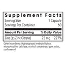 Supplement facts label with zinc content on a white background